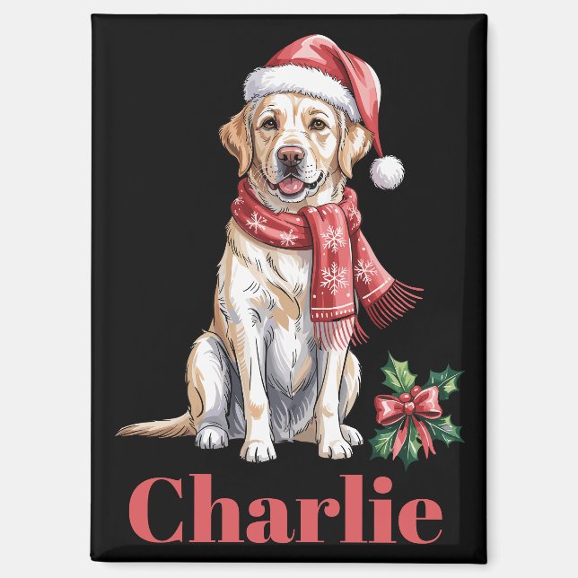 Aimant Noël Labrador Retriever Nom Personnalisé (Recto)