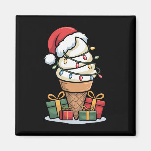 Aimant Noel Lumières Glace Cone de crème avec Santa Hat D