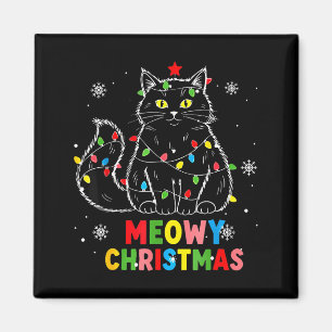 Aimant Noël Meowy drôle Lumières Xmas Pyjama Chat Noir