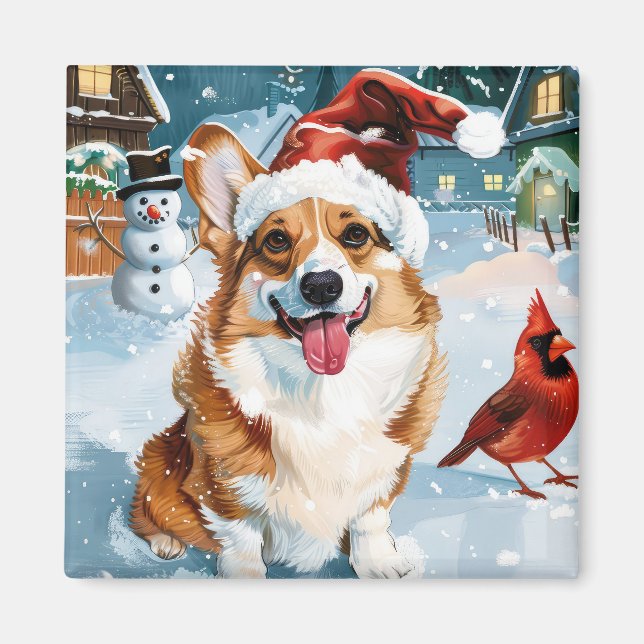 Aimant Noël Merveilleux Corgi Joie de Noël (Devant)