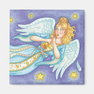 Aimant Noël mignon, Angel Musicien Jouant Sa Corne