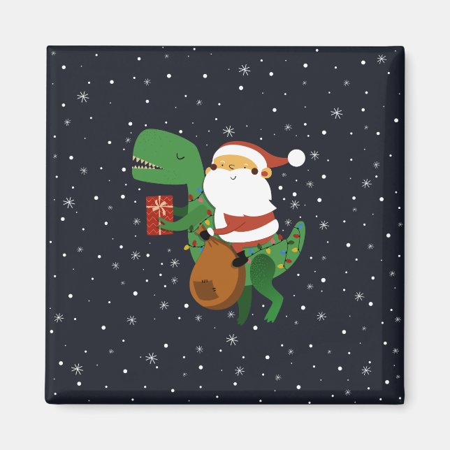 Aimant Noël Père Noël T-rex Dinosaur Sleigh (Devant)