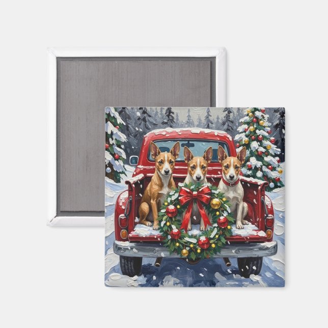 Aimant Noël Rat Terrier Camion Rouge Fêtes (Recto/Verso)