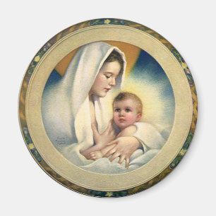 Aimant Noël religieux vintage, Madone et Enfant