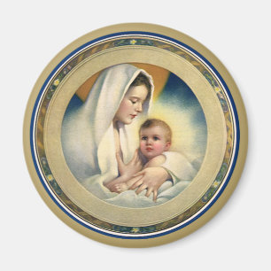 Aimant Noël religieux vintage, Madone et Enfant