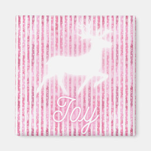 Aimant Noël rose et blanc Joie Reindeer