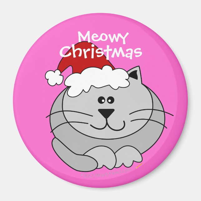 Aimant Noël Rosé Meowa mignon Gras Cartoon Chat Frigo (Devant)