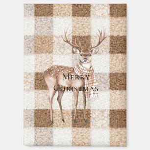 Aimant Noël Rustique Crème Marron Carreaux Cerf