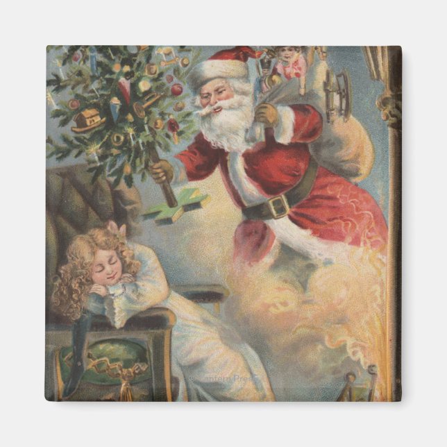 Aimant Noël SalutationPère Noël avec arbre et cadeaux (Devant)