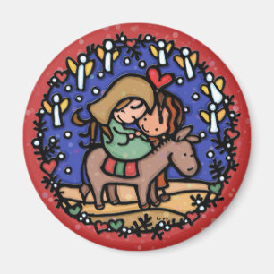 Aimant Noël simple.L'amour est né. Mon Dieu. ROUGE