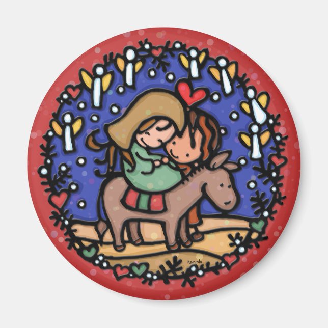 Aimant Noël simple.L'amour est né. Mon Dieu. ROUGE (Devant)