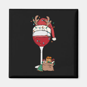 Aimant Noël Verre rouge Vin Santa Hat Reindeer Fun Xm