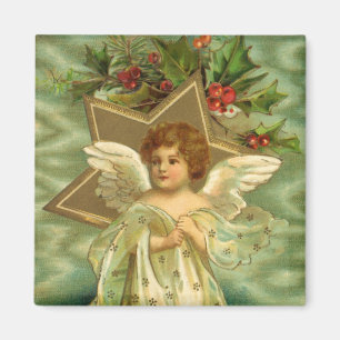 Aimant Noël vintage, Ange victorien avec étoiles d'or