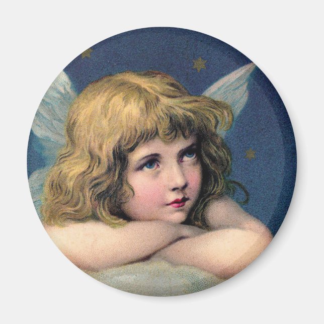 Aimant Noël vintage, Bel Ange avec des Étoiles d'Or (Devant)