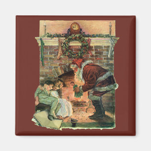 Aimant Noël vintage, enfants au Père Noël victorien