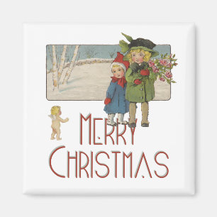 Aimant Noël Vintage Enfants et Chérubin