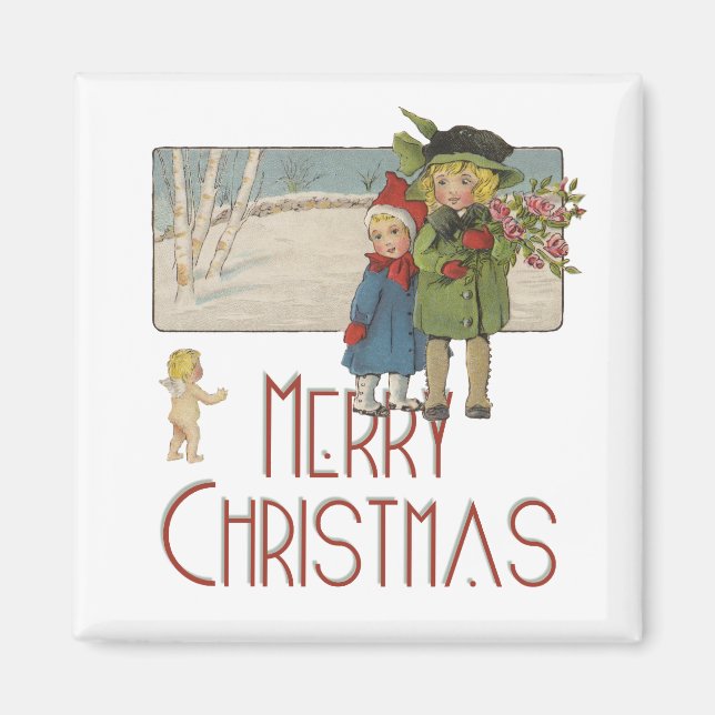 Aimant Noël Vintage Enfants et Chérubin (Devant)