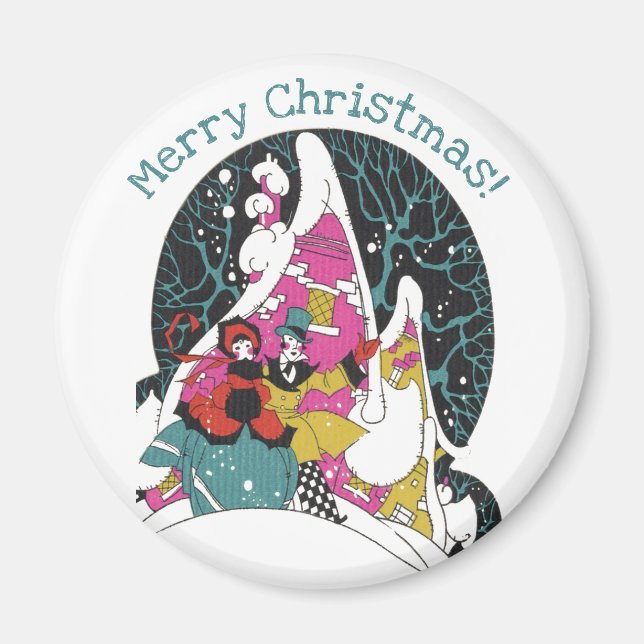 Aimant Noël Vintage, Fancy Victorian Town People (Devant)