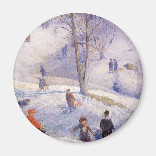 Aimant Noël vintage, glissade, Central Park Glackens (Devant)