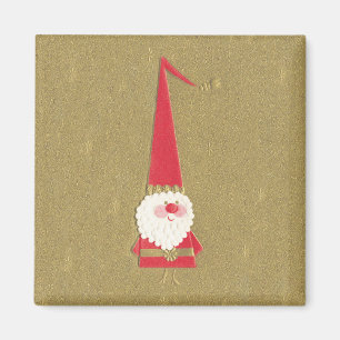 Aimant Noël vintage, Gnome Père Noël mignon sur fond doré