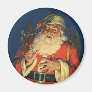 Aimant Noël vintage, Jolly Santa Claus avec jouets