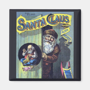Aimant Noël vintage, le Père Noël et son livre d'œuvres