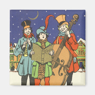 Aimant Noël vintage, musiciens chantant des chants avec d