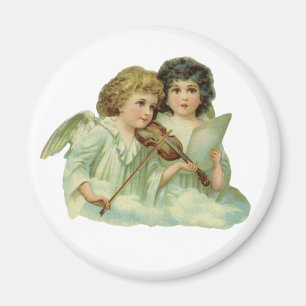 Aimant Noël vintage, musique d'anges victoriens au violon