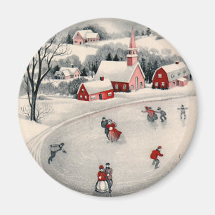 Aimant Noël Vintage, Patins Victoriens sur Pond