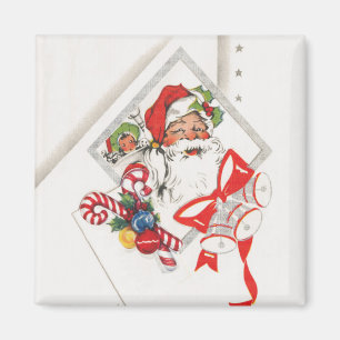 Aimant Noël vintage, Père Noël avec Cannes de Bonbon