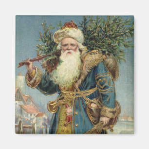 Aimant Noël vintage, Père Noël victorien avec arbre