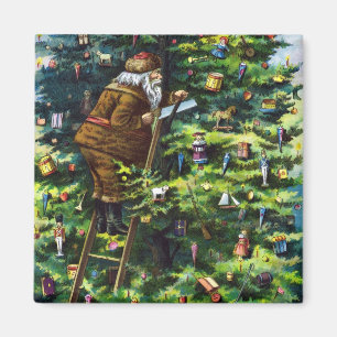 Aimant Noël vintage, Père Noël victorien avec arbre