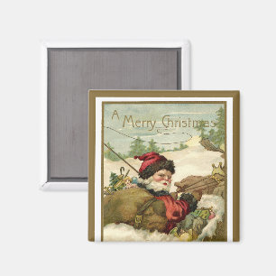 Aimant Noël vintage, Père Noël victorien en traîneau