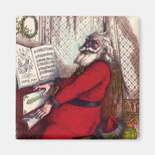 Aimant Noël vintage, Thomas Nast Père Noël au piano