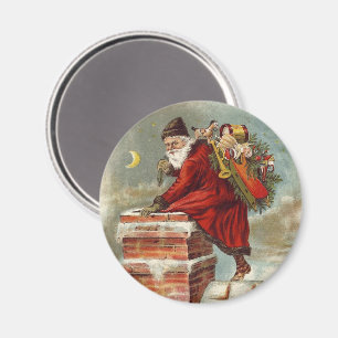 Aimant Noël vintage victorien Saint Nicolas sur le toit