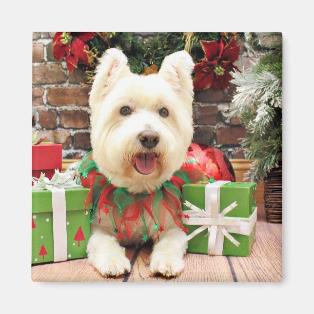 Aimant Noël - Westie - Lucky (Devant)