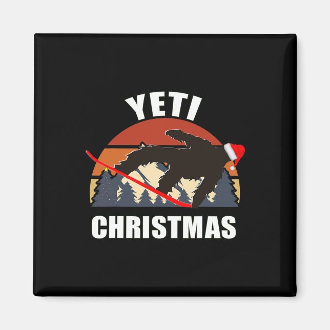 Aimant Noël Yeti - Bigfoot Snowboard en rouge (Devant)