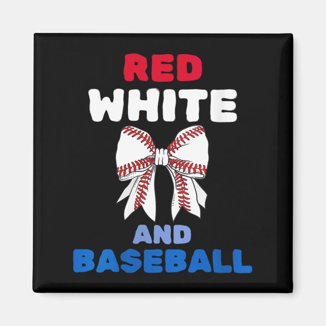 Aimant Nœud coquette rouge blanc et baseball pour femmes (Devant)