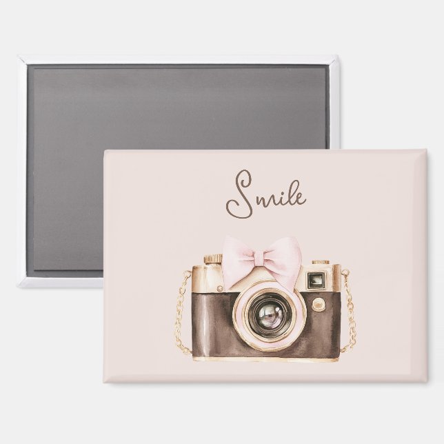 Aimant Nœud rose marron caméra sourire (Recto/Verso)