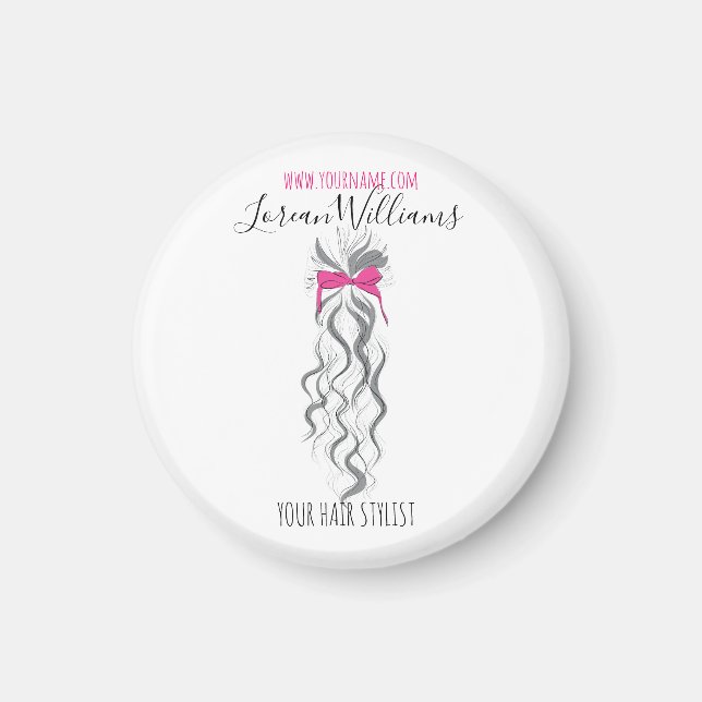 Aimant Nœud Rose Mignon Gris et Blanc Styleuse de Tresses (Devant)