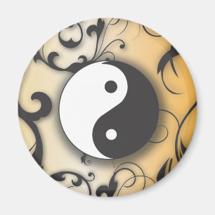 Aimant Noir avec bronze Yin & Yang avec des parchemins