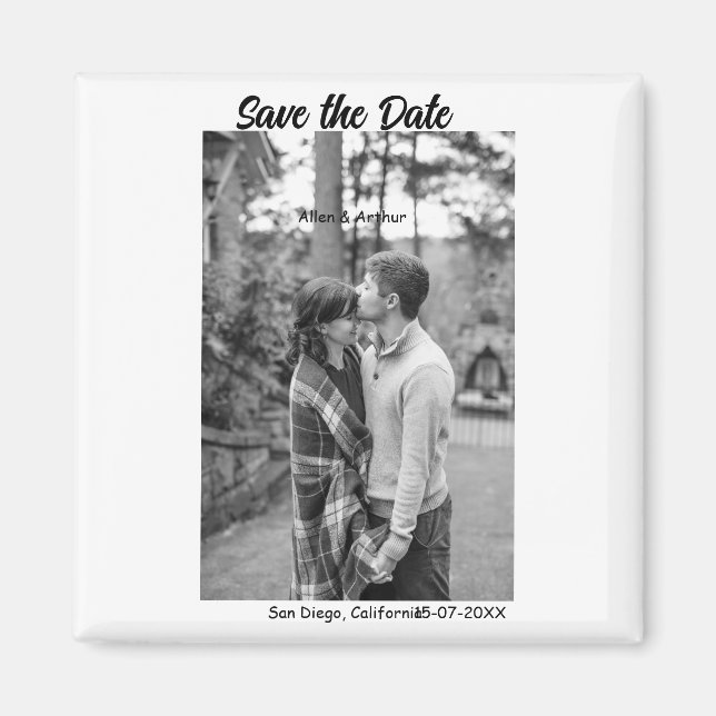 Aimant noir blanc enregistrer la date QR ajouter le nom d (Devant)