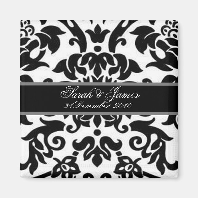 Aimant Noir blanc & gris damask enregistrer l'aimant de d (Devant)
