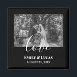 Aimant Noir Blanc Personnalisé Mariage Photo Simple Éléga<br><div class="desc">Customisez votre photo pré-mariage dans un style simple noir et blanc pour créer un design élégant pour votre journée spéciale. Le design est composé de calligraphie moderne blanche et de textes modernes sur le côté inférieur qui peuvent être customisés à votre préférence. Veuillez visiter ma collection pour les articles correspondants....</div>