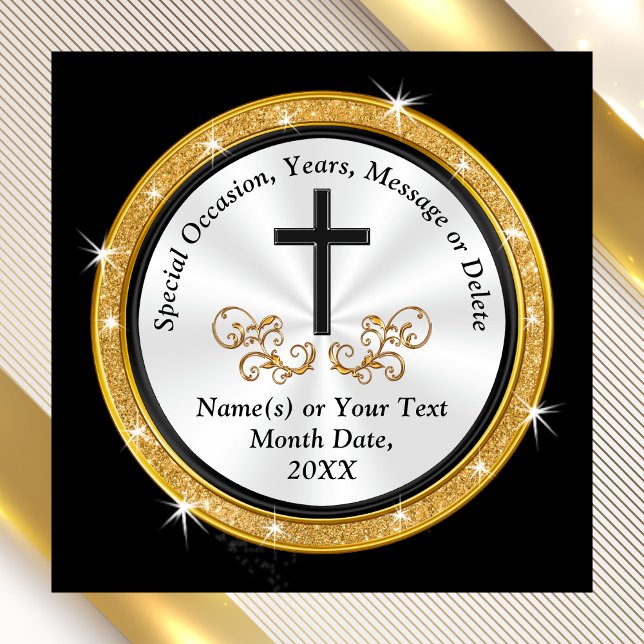 Aimant Noir bon marché, Blanc, Or, Fête de l'Eglise Faveu (Cheap gifts for church members. Personalized church gifts. Church anniversary party favors. Black.)