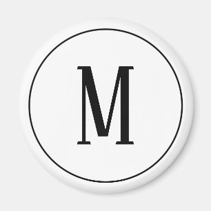 Aimant Noir de monogramme sur l'aimant rond blanc