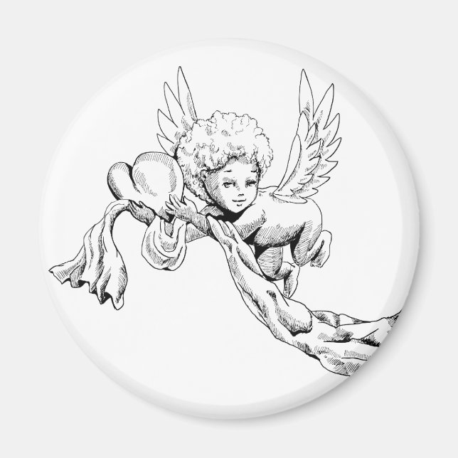 Aimant Noir et blanc mignon Angel avec coeur (Devant)