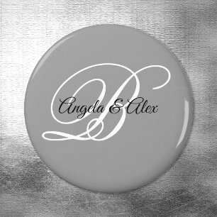 Aimant Noir et blanc Script Monogramme Gris
