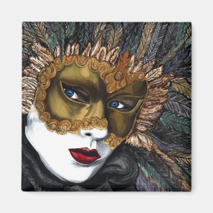 Aimant Noir et masque de carnaval d'or par PSOVART