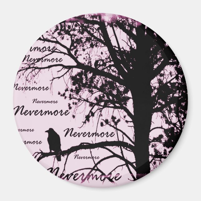 Aimant Noir et rose Nevermore Corbeau Silhouette (Devant)